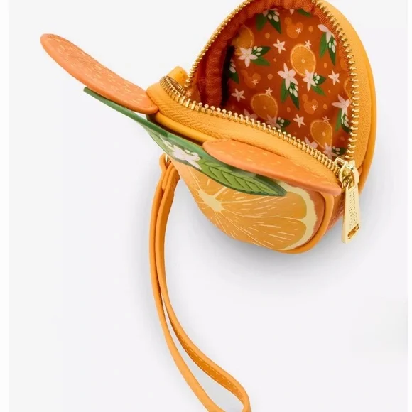 Orange Slice Wristlet Coin Purse with Leaf Accent - Picture 4 of 4